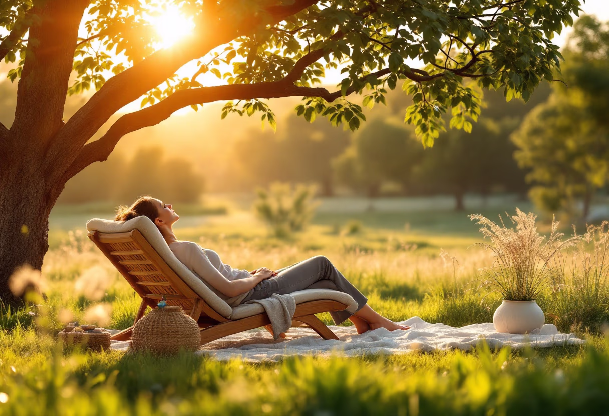 Restful Person sitting outside enjoying the sun